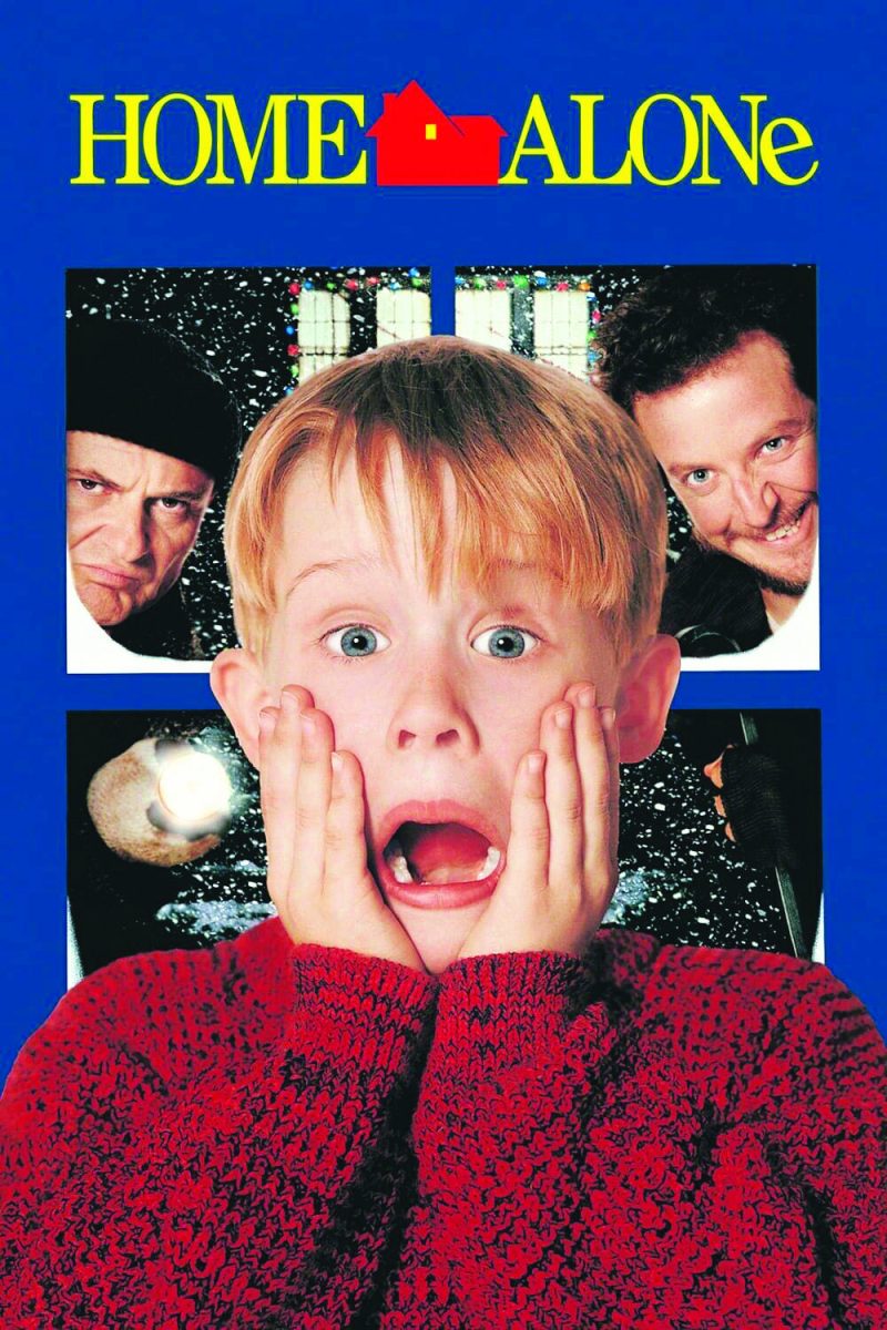 Home Alone, released in 1990, starring Macaulay Culkin as Kevin McCallister and Joe Pesci and Daniel Stern as the thieves Harry and Marv.