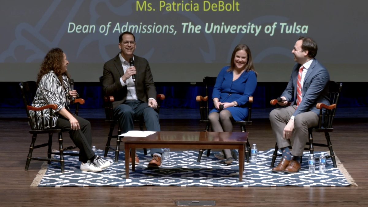 The visiting admissions deans work for the University of North Carolina, the University of Tulsa and Vanderbilt (left to right). 
