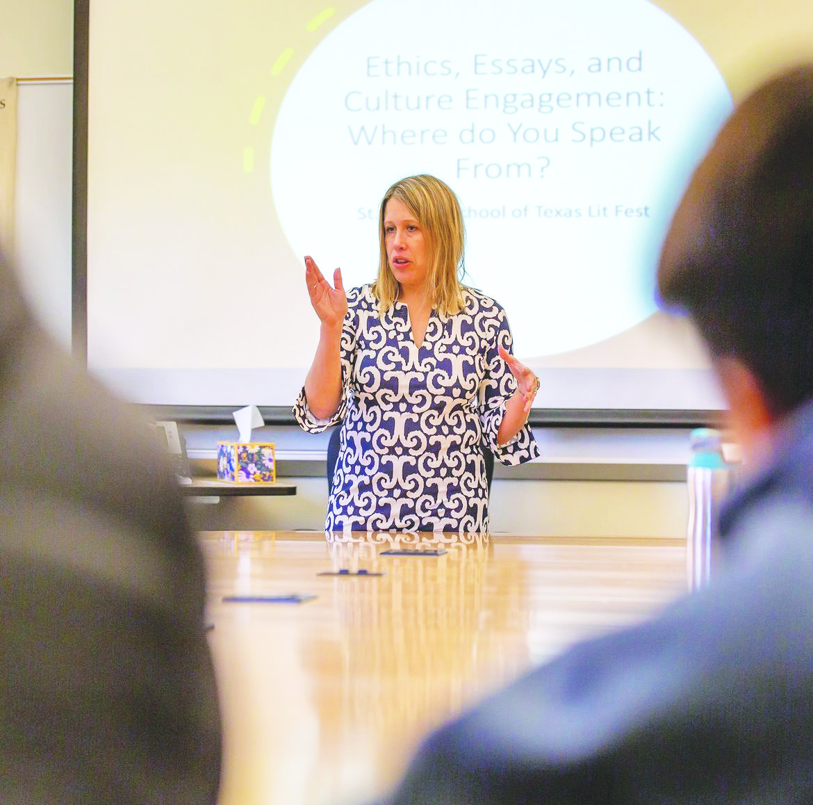 During a presentation to an English 10 class, Dr. Kincaid tells them that ethical work is more personal than academic.