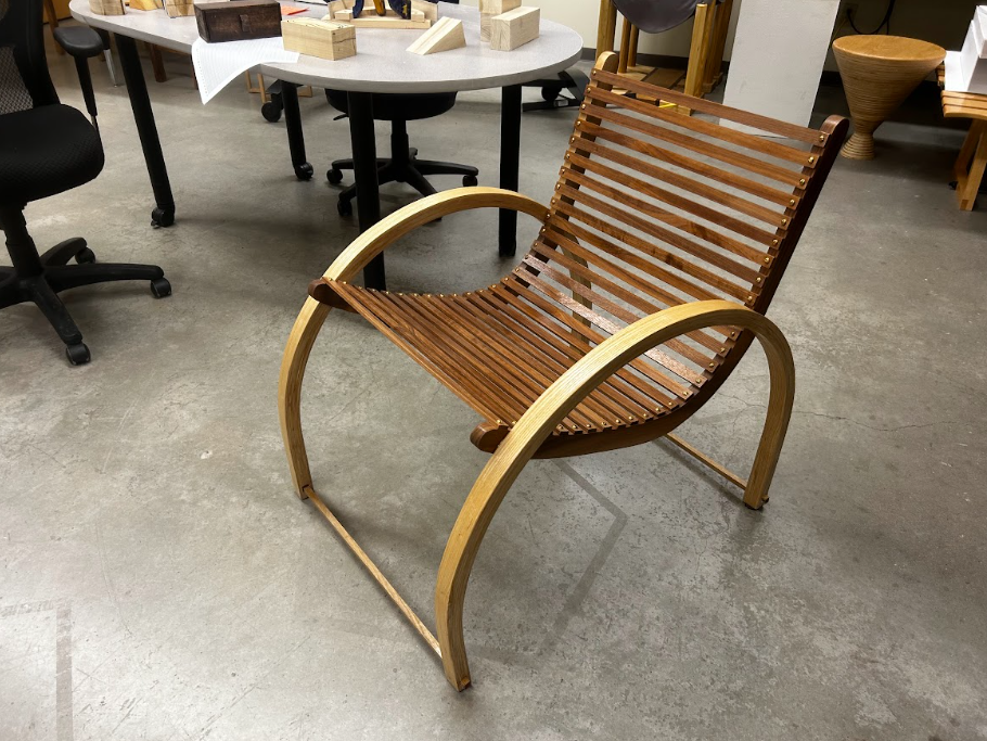 Senior Charlie Clark constructed this wooden chair for his final project.