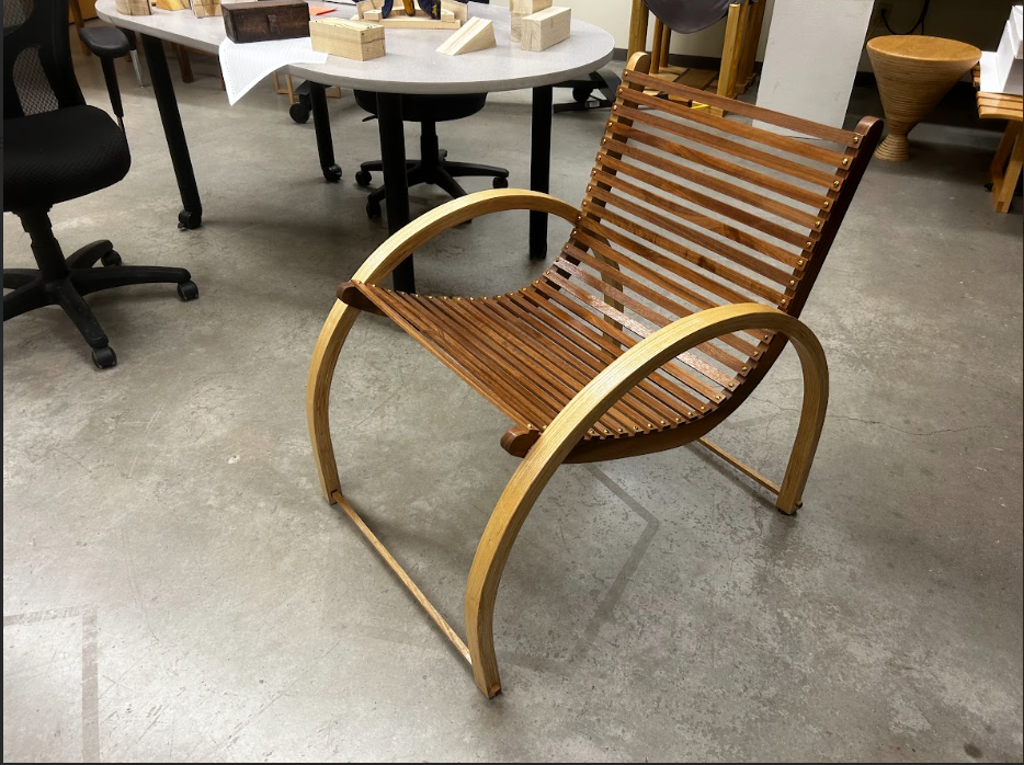 Senior Charlie Clark constructed this wooden chair for his final project.