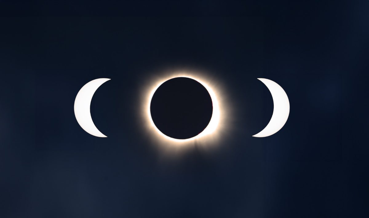 On the left is how the sun looked before totality. The center is the moon blocking the sun during totality. The right is the moon moving away from the sun as the eclipse was ending.   