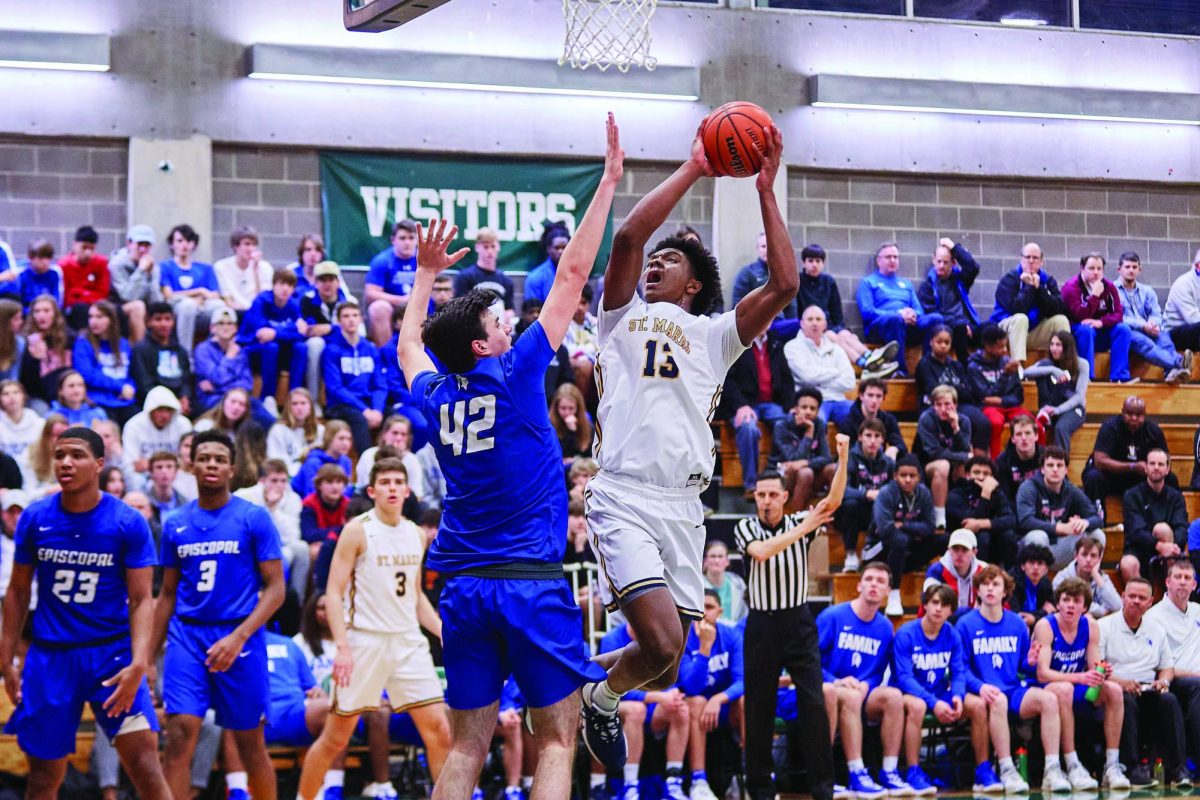 Ingram launches into the air for a tough shot versus Episcopal High School  in the 2019-2020 Southern Prepartory Conference Tournament. 