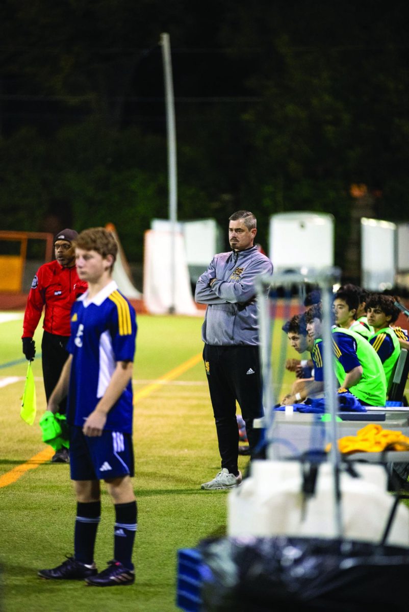 Head soccer coach Joel Reemtsma  coaches the varsity soccer team in a game versus Parish Episcopal school.