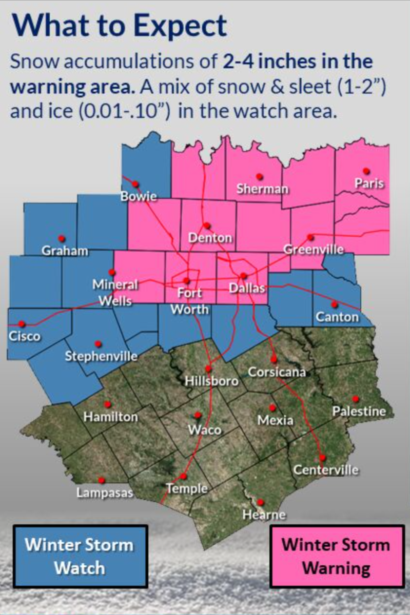 The NWS updated the severity of its winter storm alert for the DFW area.