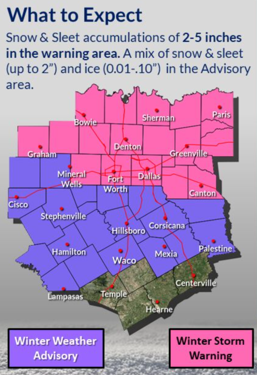 Up to five inches of snow is possible for the DFW metroplex.