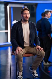 Co-founder and Chief Development Officer Brannin McBee ‘04 speaks at CoreWeave’s IPO event.