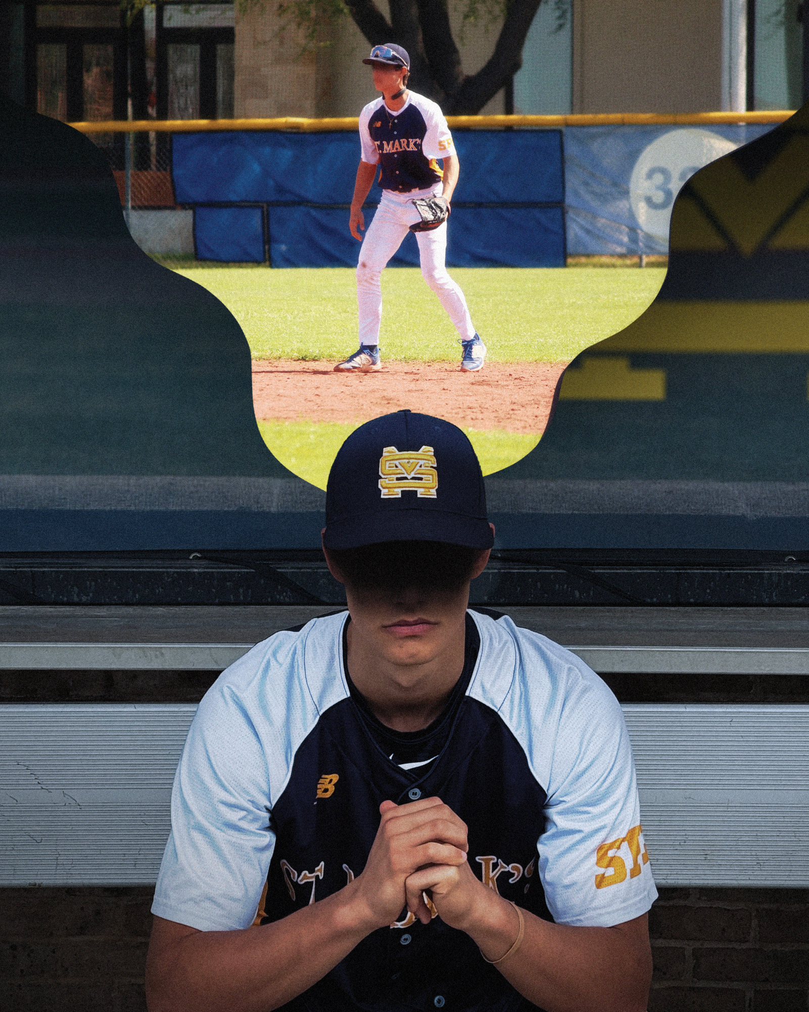 A baseball player envisions his role in the outfield in preparation for the next inning.