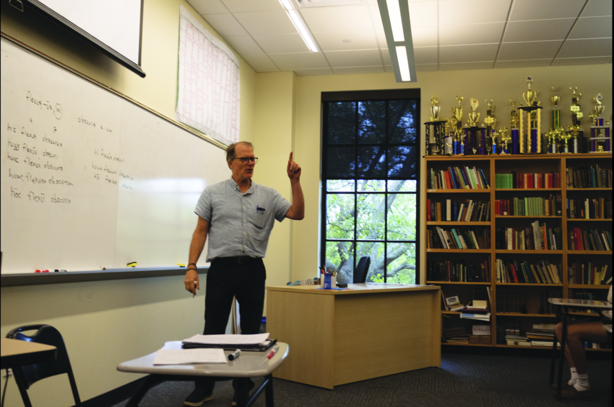 David Cox teaches a Latin class 